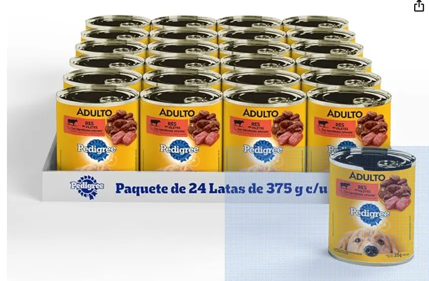 Pedigree Alimento para Perros Adultos, Sabor Res En Filetes 375 Gr, Paquete De 24 Latas